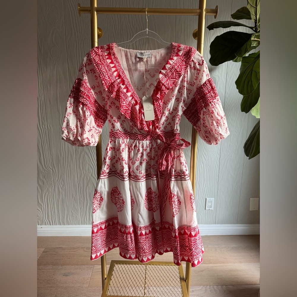 Ash & Eden DINARA MINI WRAP DRESS balloon sleeve - Cotton block print Tuckernuck - Picture 6 of 6